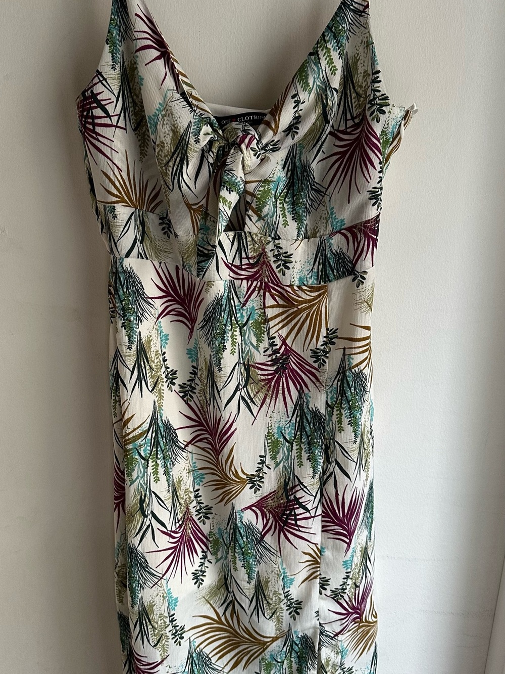 NWT One Clothing Los Angeles Tropical Leaf Print Tie Front Cami Dress Medium